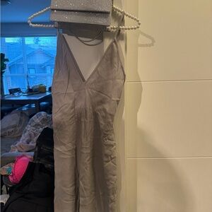 Wilfred|  Silver Satin V-Neck Dress